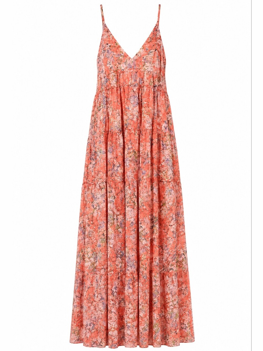NWOT LaBiz Floral Maxi Dress S Coral Boho Sleeveless Lined Resort Cottagecore